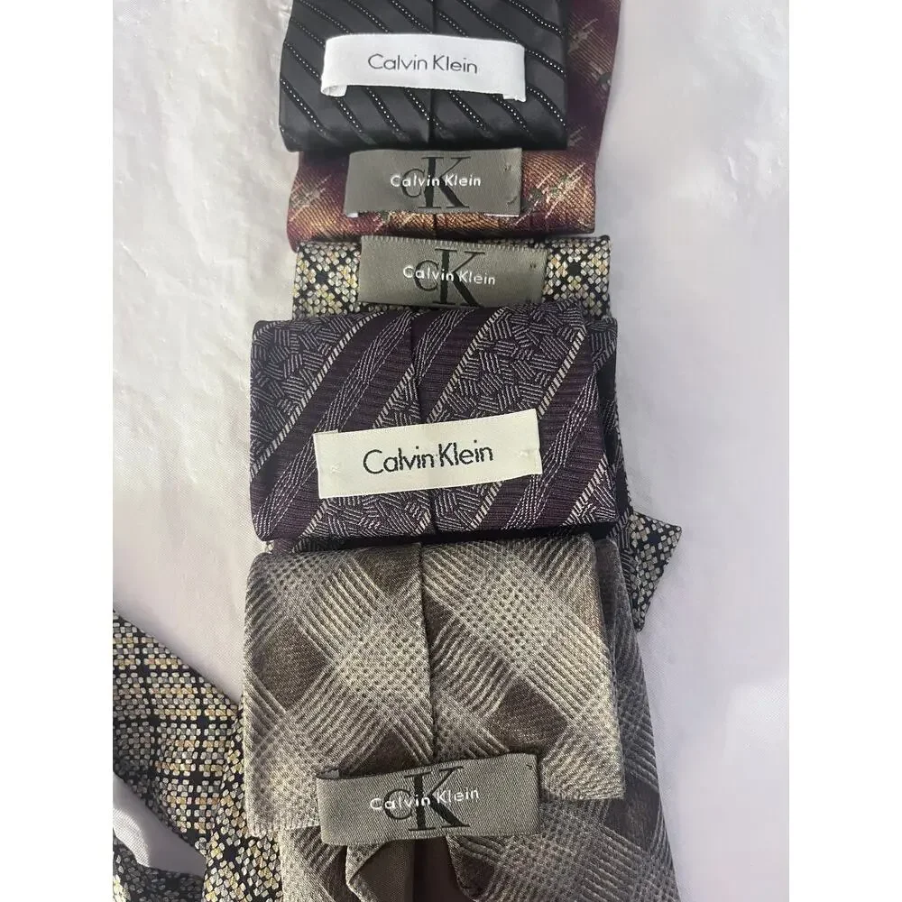 Lot of 5 Vintage Calvin Klein Silk Ties Necktie -Brown Black Geometric